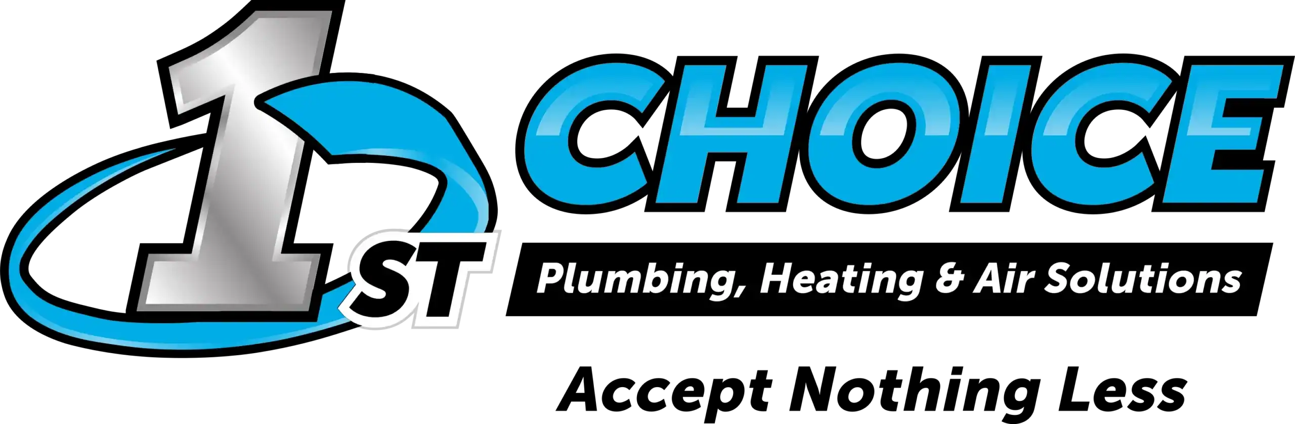 Logo for 1st Choice Plumbing, Heating & Air Solutions with the tagline “Accept Nothing Less.”
