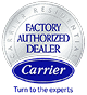 Carrier Factory Authorized Dealer logo with the slogan “Turn to the experts.”
