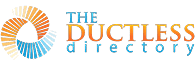 Logo for The Ductless Directory featuring a circular icon with orange and blue rays next to the company name.