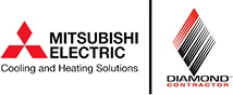 Mitsubishi Electric Cooling and Heating Solutions logo next to a Diamond Contractor logo.