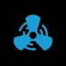 A blue three-bladed fan icon on a black background.